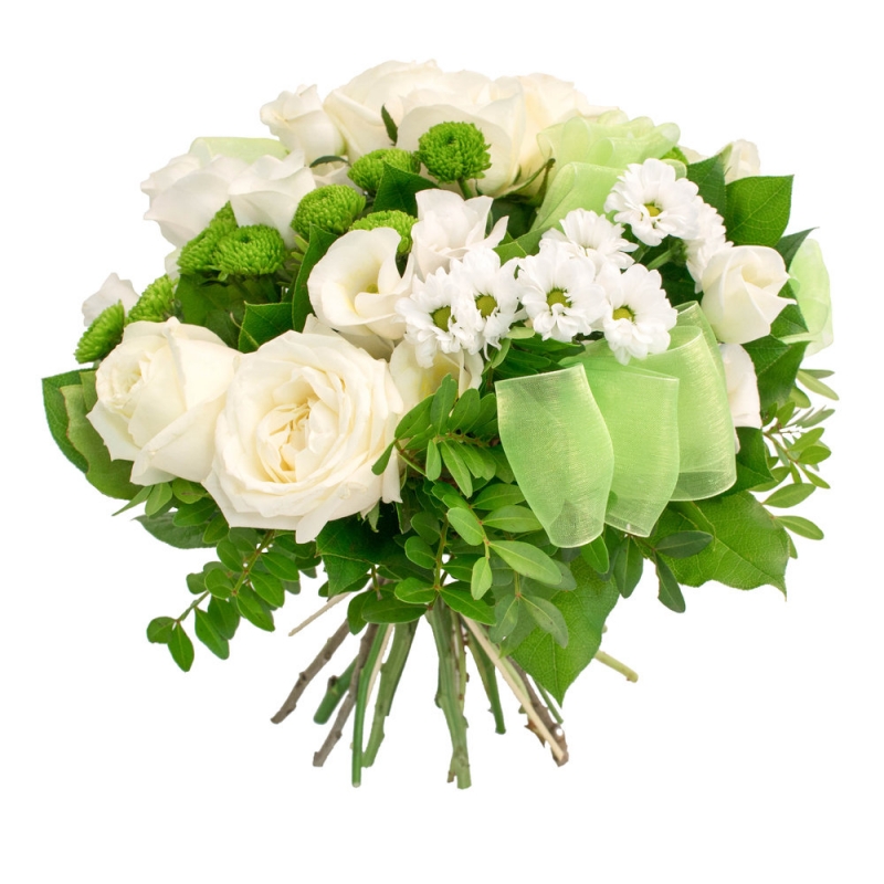 Зеленые и бело-зеленые букеты цветов праздничные и свадебные
